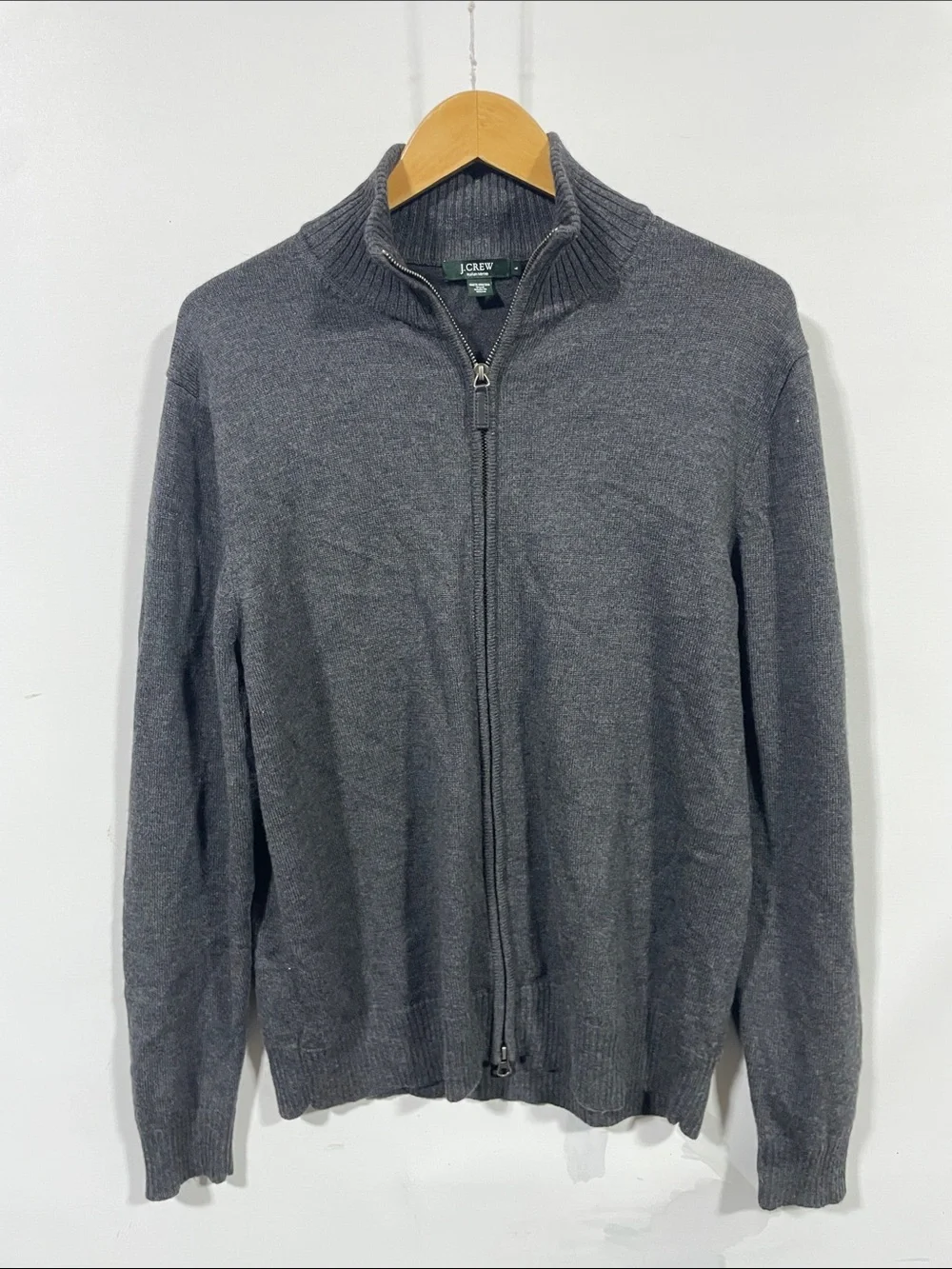 J. Crew 100% merino Men’s Charcoal Gray Full-Zip Ribbed Collar Sweater